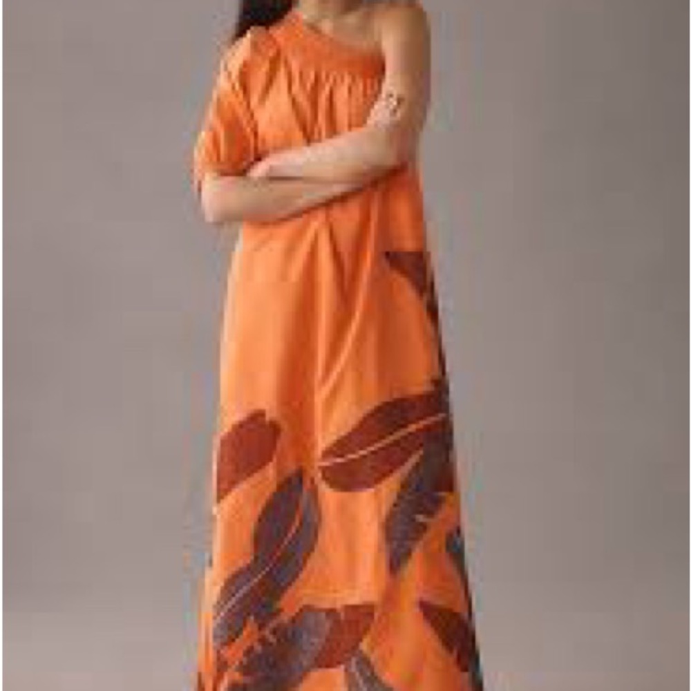 Orange Maeve by Anthropologie one-shoulder embroidered maxi dress
